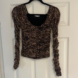 Good American Animal Print Ruched Blouse